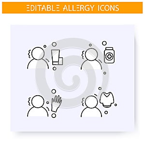 Dermal allergy types line icons set. Edtiable