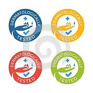 Dermatologically tested simple labels. Vector circle stickers for skin products. photo