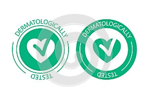 Dermatologically tested vector label logo. Dermatology test and dermatologist clinically proven icon for allergy free