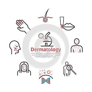 Dermatology banner. Line icons set. Vector signs for web graphics.