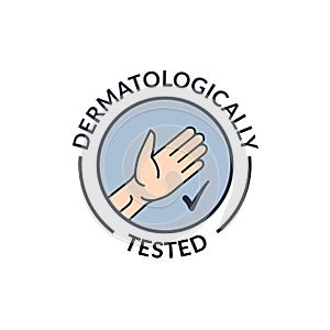Dermatology hand tested logo icon. Antibacterial hypoallergenic clean gel test label photo