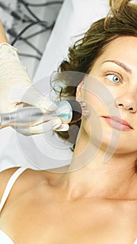 Dermatology skin care facial therapy. Medical spa anto wrinkles procedure. Woman