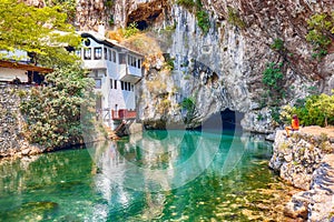 Dervish monastery or tekke at the Buna River spring in the town of Blagaj