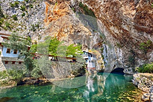 Dervish monastery or tekke at the Buna River spring in the town of Blagaj