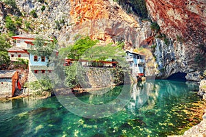 Dervish monastery or tekke at the Buna River spring in the town of Blagaj