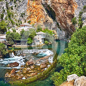 Dervish monastery or tekke at the Buna River spring in the town of Blagaj