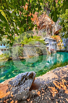 Dervish monastery or tekke at the Buna River spring in the town of Blagaj