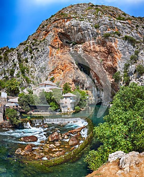 Dervish monastery or tekke at the Buna River spring in the town of Blagaj