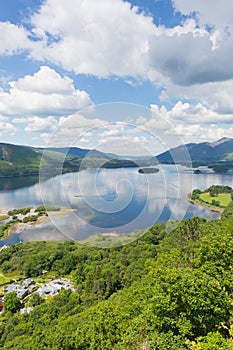 Derwent Water Lake District National Park Cumbria south of Keswick elevated view