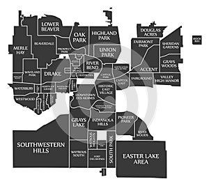 Des Moines Iowa City Map USA labelled black illustration