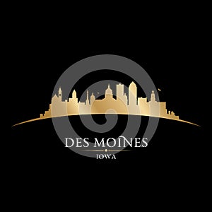 Des Moines Iowa city silhouette black background