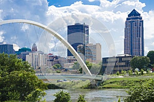 The Des Moines River Dam and downtown pedestrian bridge photo