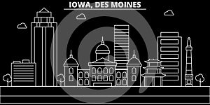 Des Moines silhouette skyline. USA - Des Moines vector city, american linear architecture, buildings. Des Moines travel