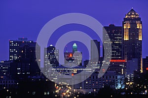 Des Moines Skyline at Night, Iowa