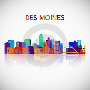 Des moines skyline silhouette in colorful geometric style. photo