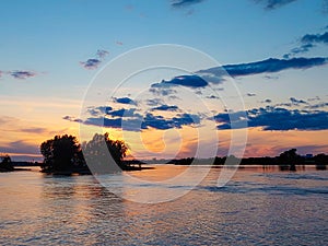 Des Prairies rivers in Montreal at Sunset, Quebec, Canada
