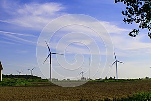 Des ÃÂ©oliennes devant un ciel bleu photo