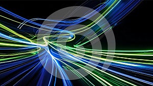 Abstract Neon Light Trails on Black Background