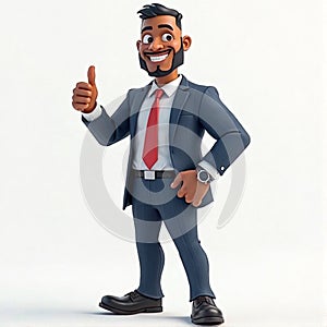 Cartoon Businessman Standing with Thumbs Up