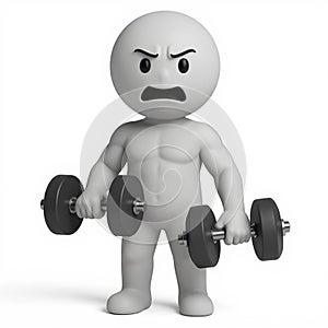 Strong Stickman Lifting Weights with Angry Facial Expression