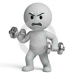 Furious Stickman Exercising with Weights and Frown Face
