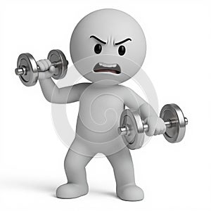 Angry Stickman Lifting Dumbbells with Intense Expression