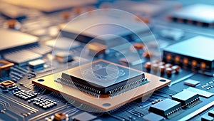 Futuristic Microchip on Electronic Circuit Board