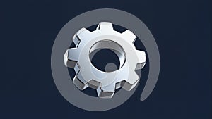 3D Silver Gear Icon on Dark Blue Background