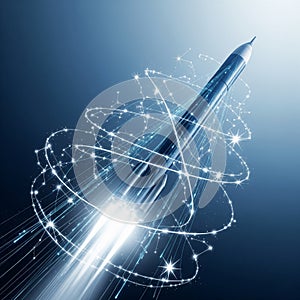 Futuristic Rocket Launch and Global Connectivity Network