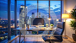 computer on work table