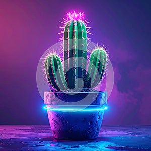 Modern Abstract Art of Cactus in Neon Colors