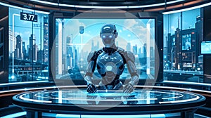 Futuristic Robot in Control Room