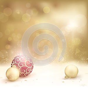 Desaturated golden christmas background with baubles photo