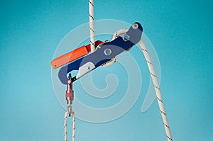 Descender on the rope with carabiner