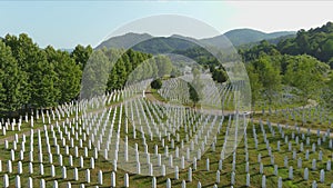 Descending Aerial View of the Srebrenica Cemetery, Europe