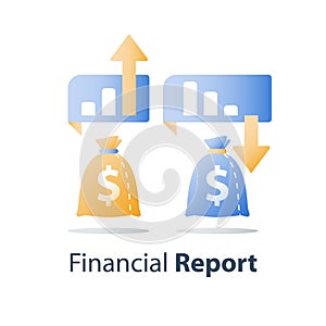 Descending chart, financial debt, investment fund loss, unexpected market drop, income decrease, asset bad performance