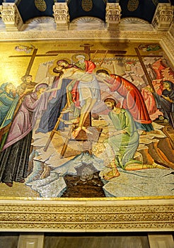 Descending Jesus from the cross. Mosaic