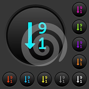 Descending numbered list dark push buttons with color icons