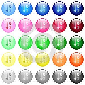 Descending numbered list icons in color glossy buttons