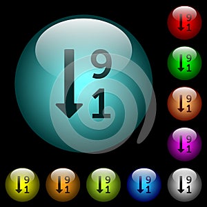 Descending numbered list icons in color illuminated glass buttons