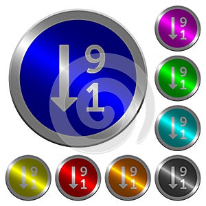 Descending numbered list luminous coin-like round color buttons