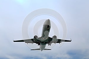 Descending plane to land at the airport