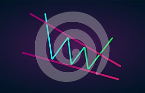 Descending wedge pattern figure technical analysis. Vector stock and cryptocurrency exchange graph, forex analytics and trading