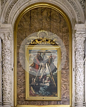 `Descent from the Cross` by Pedro de Campana in the main sacristy of the Seville Cathedral in Spain. photo