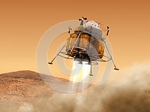 Descent Module Of Interplanetary Space Station Landing on Planet Mars