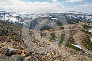 Descent from a Sniezka mountain top