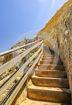 Descent of the stairs to the beach to the Pacific ocean near the