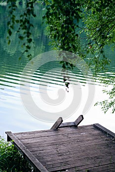 Descent to the lake, into the water.