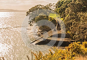 Descent to the sea, Whangaparaoa Peninsula, New Zealand