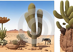 Describe the unique adaptations of desert plants and animals to survive in harsh arid environments.